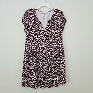 LOFT Burgundy & White Cinch Waist Shirt Dress
